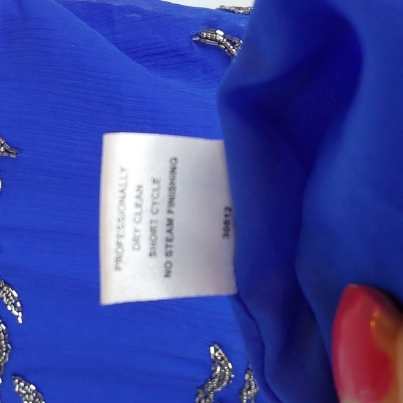 Romeo & Juliet Cobalt Blue W/ Black Silver BEADING Artsy abstract Dress Sz.M - Picture 9 of 9